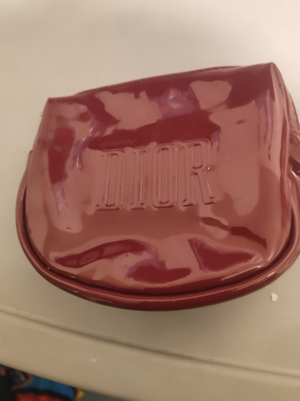 DIOR Patent Leather Cosmetic Pouch in Deep Burgundy